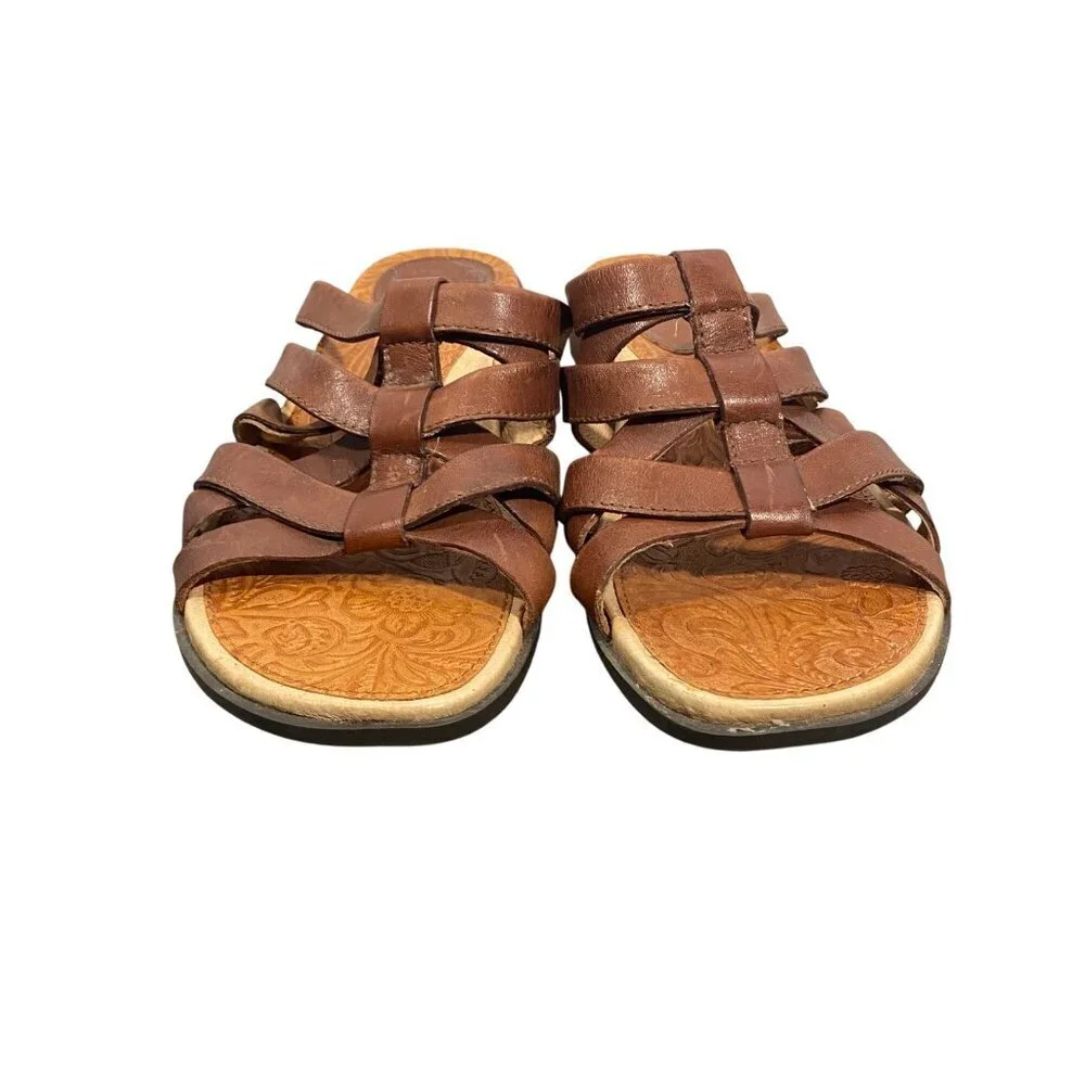 Ariat Womens Leather Slide Sandals Brown Size 7B Embossed Footbed & Strappy Desi